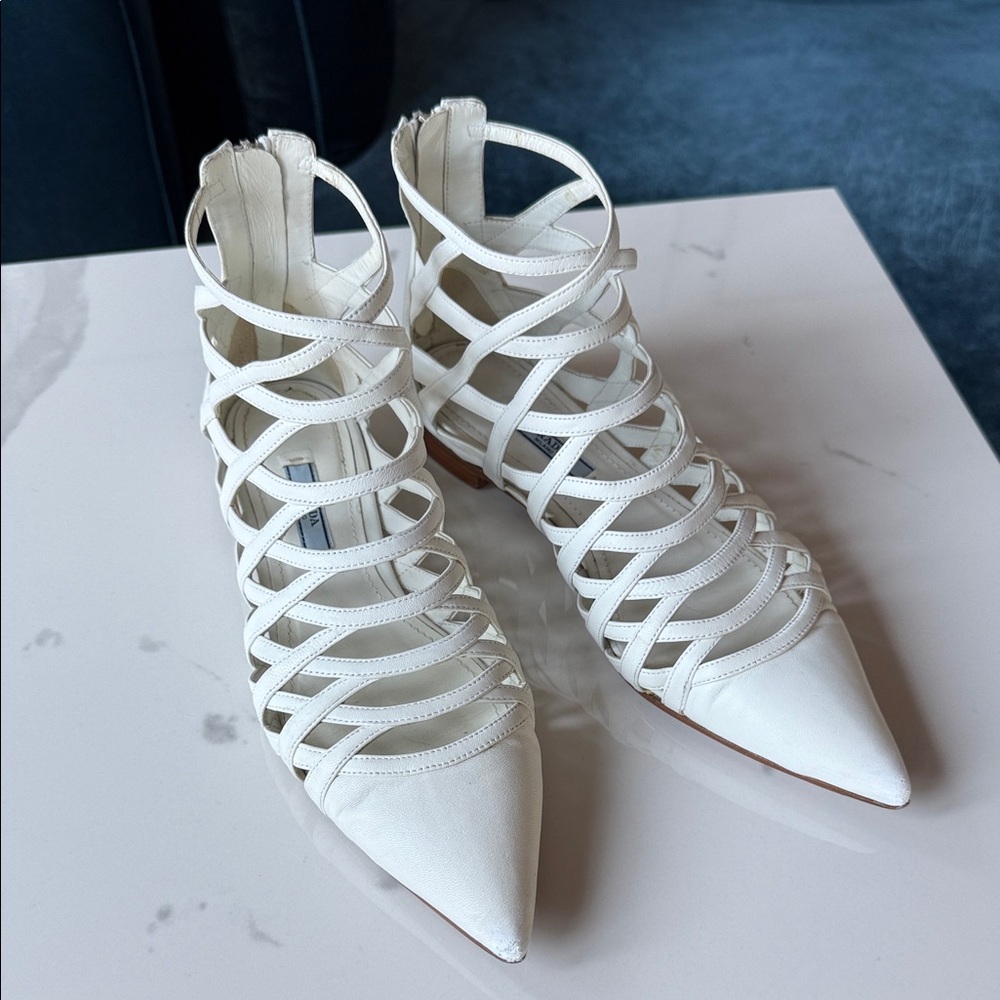 Prada White Strappy Heels